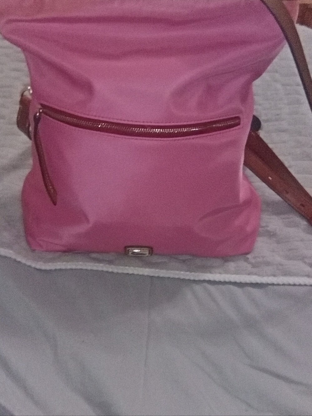 Compact Pink Women's Backpack with Front Zip Pocket